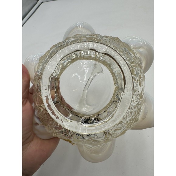 Fenton Handle Basket Bowl with Ruffled Edge Floral Pattern Opalescent Vintage - Picture 5 of 9